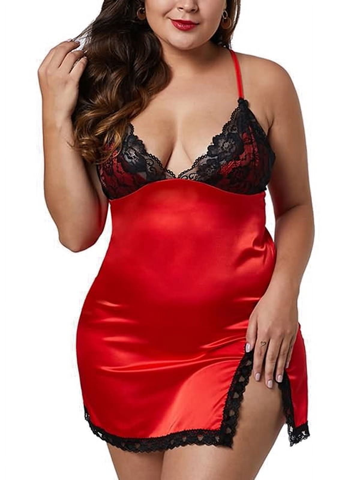 FASHIONWT Womens Plus Size Lace Backless Sexy Lingerie Nightdress Set with Thong